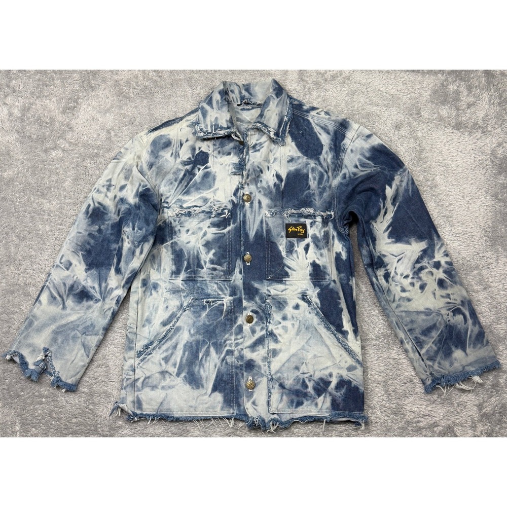 Stan Ray Chore Jacket Womens S Blue Tie Dye Distressed Raw Hem Punk Workwear